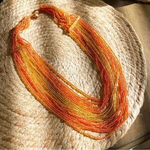 Sashka Co Orange & Yellow Seed Bead Necklace